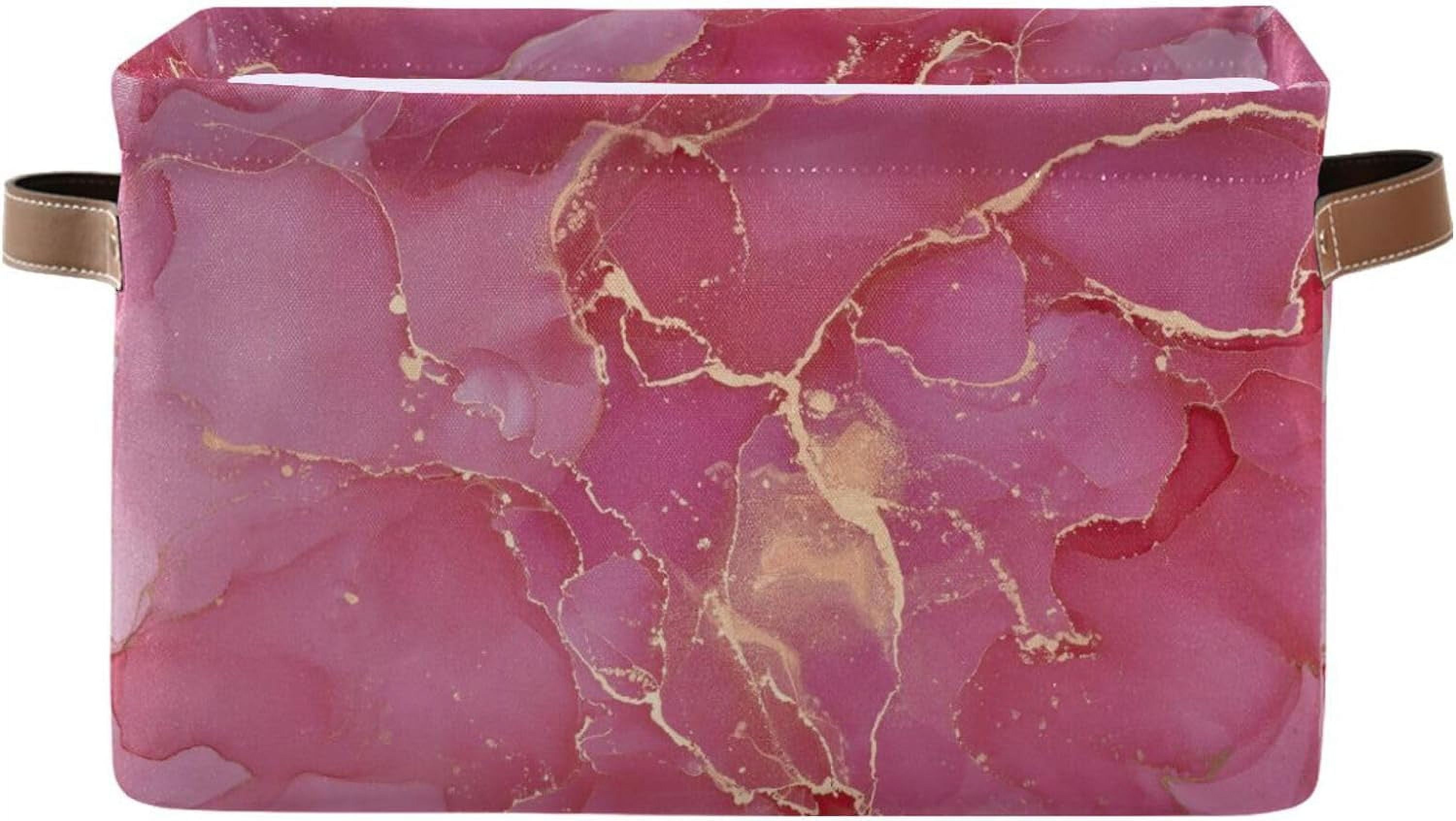 Hyjoy Red Marble Texture Large Square Storage Basket Bin with Handles