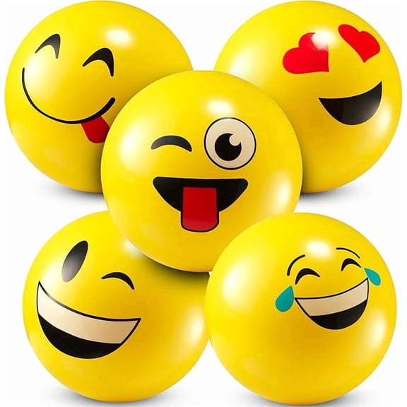 8.5-Inch Happy Face Bouncing Balls for Kids & Toddlers (Pack of 5) - Playground Balls w/ 5 Fun Designs - Lightweight Play Bouncy Ball Gifts for Boys & Girls