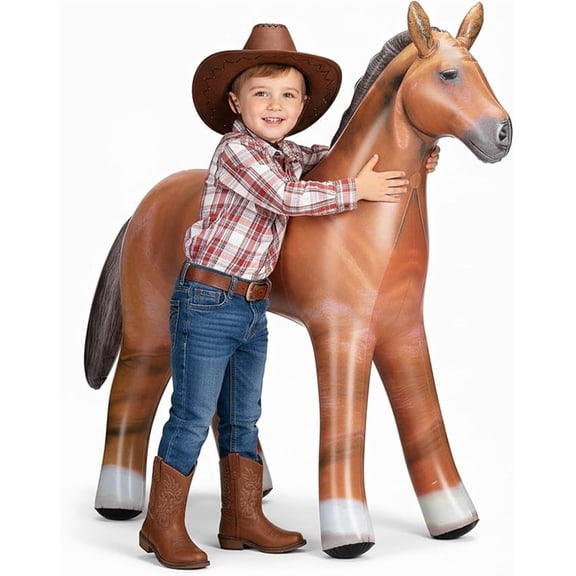 37" Inflatable Horse Decoration - Blow Up Brown Horse Toy for Kids Western, Cowboy, Barnyard, Farm & Rodeo Party Supplies, Birthday, Fall Festivals, Baby Shower, Halloween & Holiday Dcor