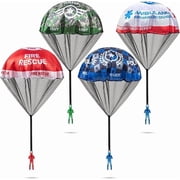 Parachute Toys for Kids, 4-Pack Police, Army, Firefighter & EMT Figures with Tangle-Free Parachutes, Outdoor Flying Toys for Ages 3+