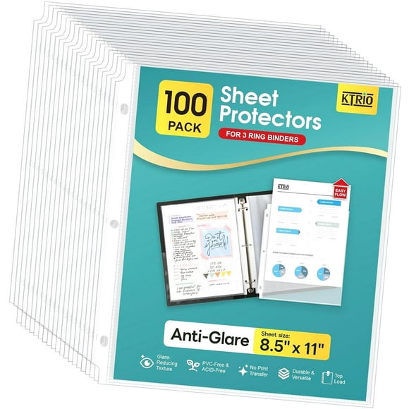 Hyjoy Sheet Protector 8.5 x 11 inch Non-Glare Clear Page Protectors, Plastic Sleeves for Binders, Paper Protector for 3- Binder Letter Size Top Loading, 100 Pack