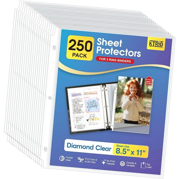 Hyjoy Sheet Protectors 8.5 x 11 inch, Clear Page Protector for 3 Binder, Plastic Sleeves for Binders, Top Loading Paper Sheets Document Sleeve Letter Size, Office & , 250 Pack