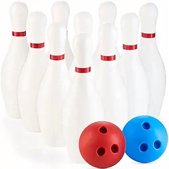 Kids Bowling Set with 10 White Plastic Pins & 2 Lightweight Balls, Indoor & Outdoor Bowling Game for Toddlers Ages 3+