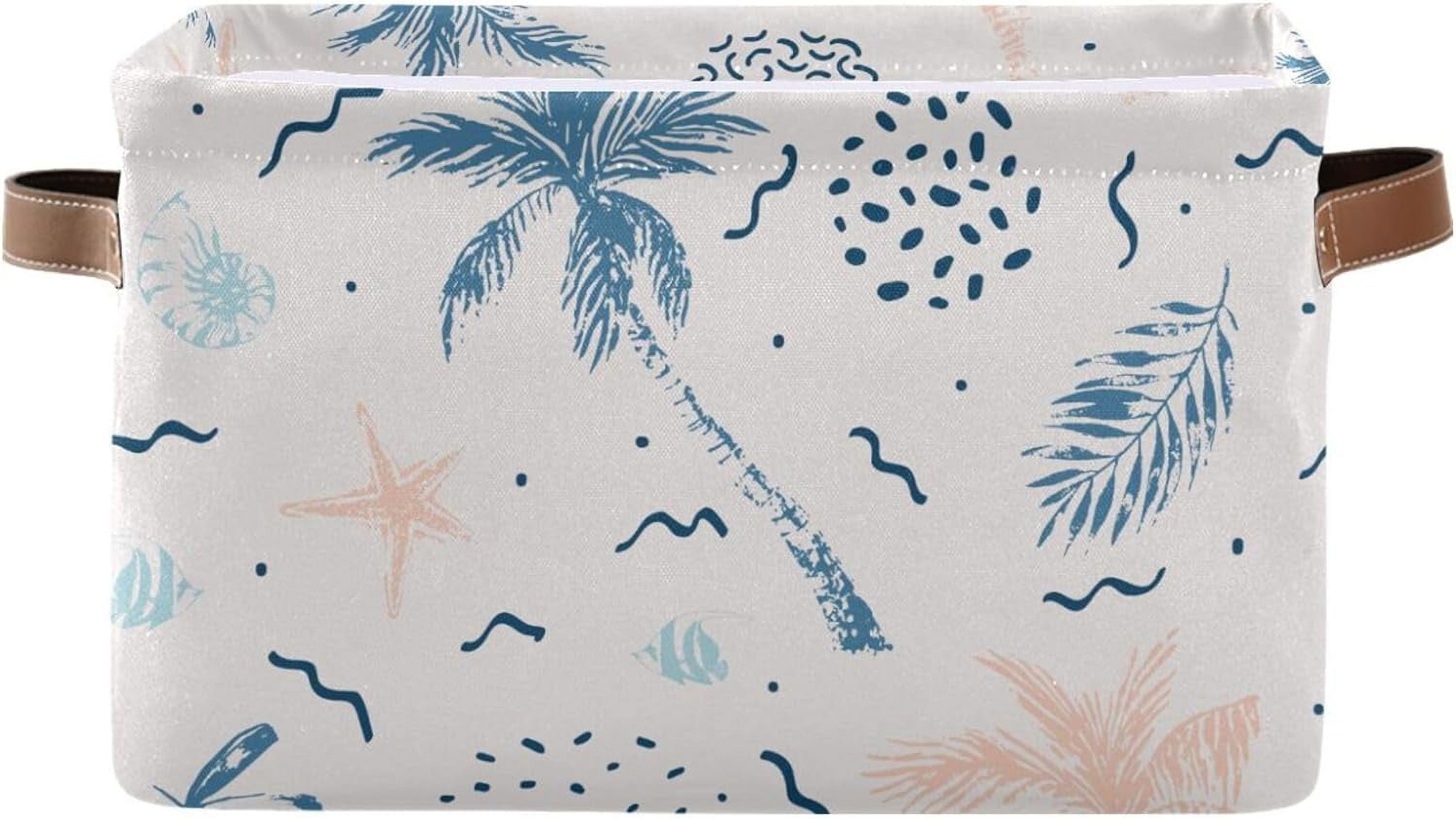 Hyjoy Summer Beach Elements and Palm Trees Storage Basket, Durable