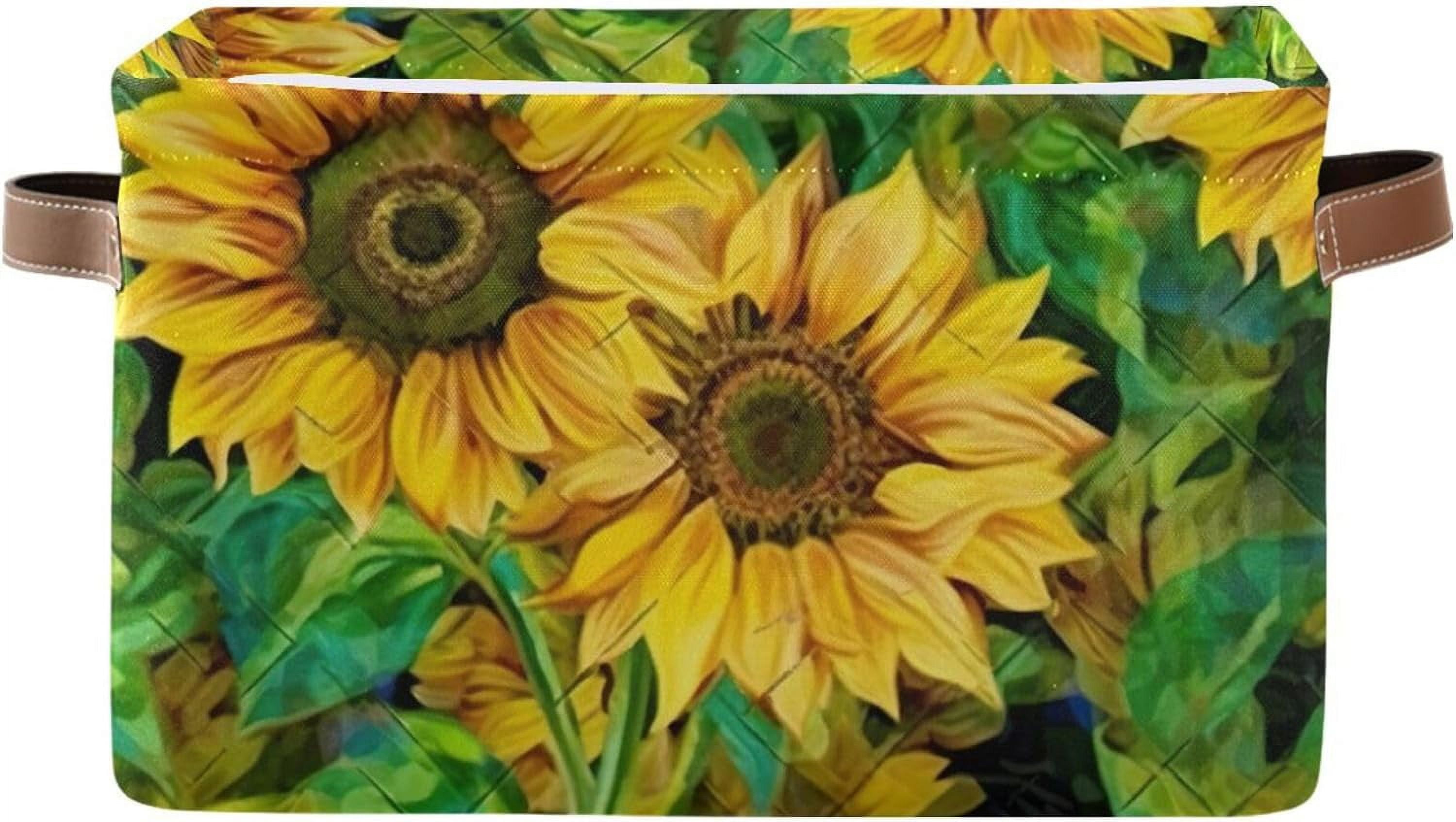 Hyjoy Sunflower Pattern Storage Bins Foldable Canvas Fabric Storage