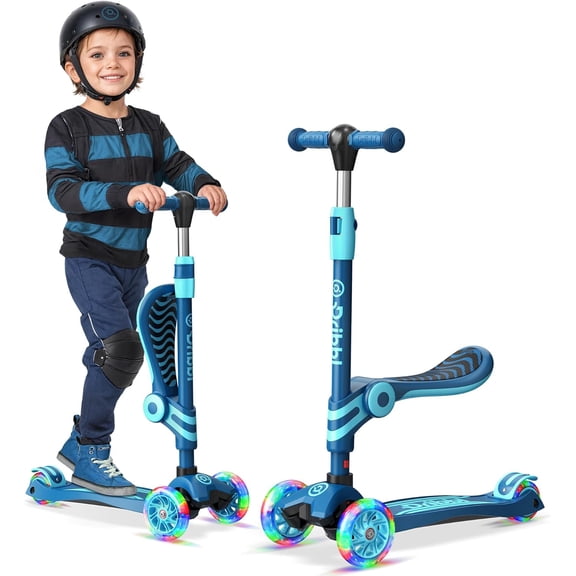 Dribbl 3-Wheel Kids Scooter with Seat, Light-Up Wheels, Adjustable Handlebar, Wide Deck & Rear Brake, Ages 2+