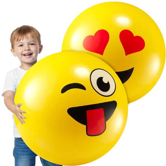 18-Inch Happy Face Playground Balls for Kids & Toddlers (2-Pack) - Jumbo Size Bouncy Balls w/Fun Smiley Designs - Lightweight Play Inflatable Kickballs for Boys & Girls