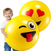 18-Inch Happy Face Playground Balls for Kids 2-Pack - Jumbo Size Bouncy Balls w/Fun Smiley Designs - Lightweight Play Inflatable Kickballs for Boys & Girls