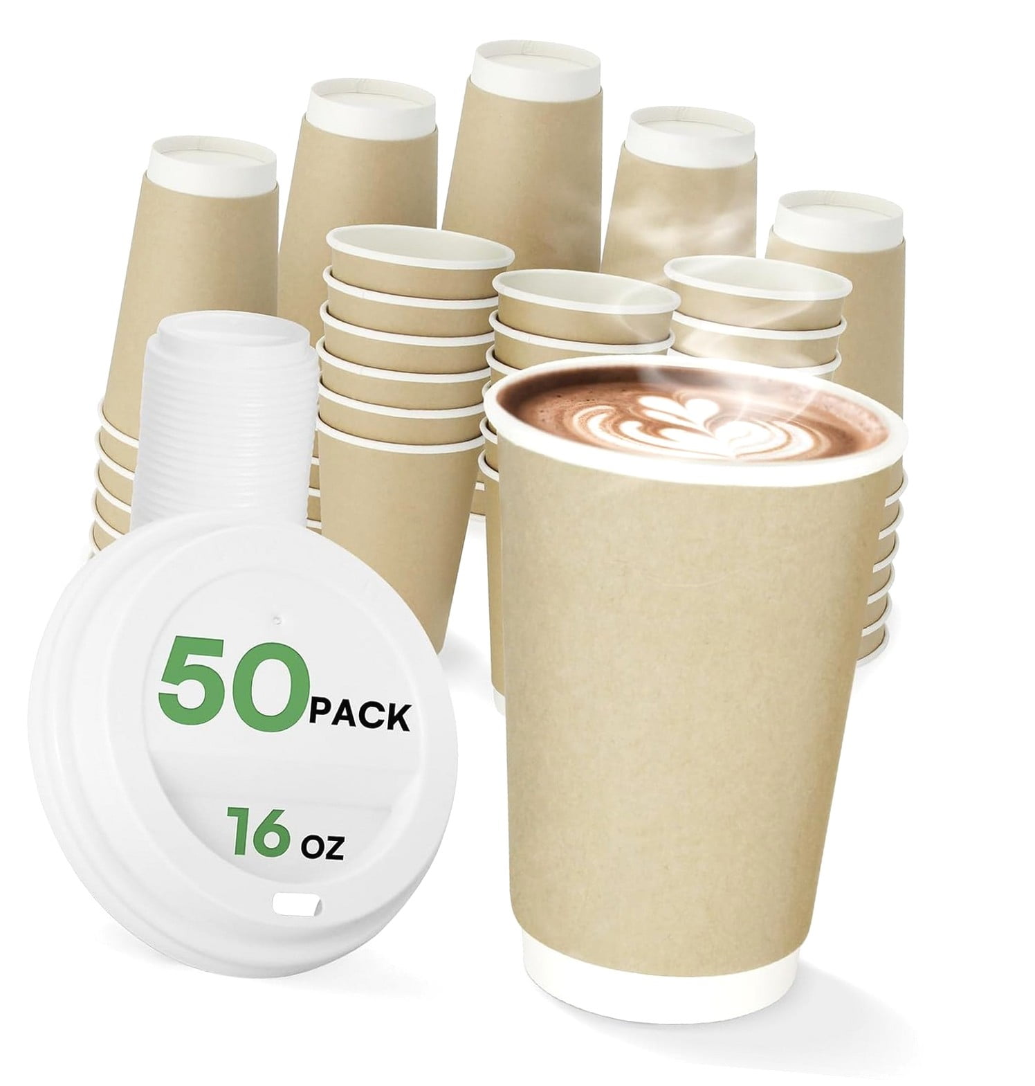 Hyjoy To Go Coffee Cups with 16 oz Paper Cups, 50 Pack Insulated Hot ...