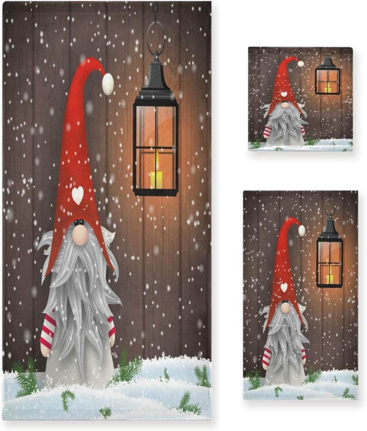 Hyjoy Towel Set Traditional Christmas Gnome Santa Claus Bathroom Towels