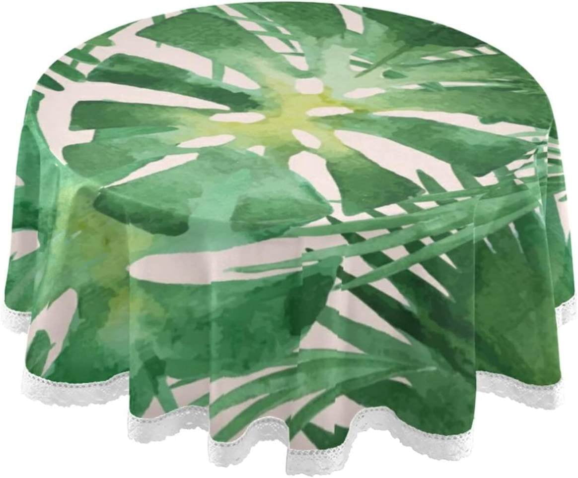 Hyjoy Tropical Palm Leaves Tablecloth Durable 60 Inch Round Table Cloth Waterproof Stain Proof