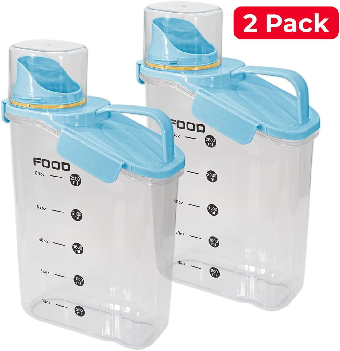 Belle Vous Large Plastic Food Storage Container - 5L Kitchen Bin with Measuring Cup and Airtight Lid - Cereal, Rice, Pet Food and Flour Organiser Pot