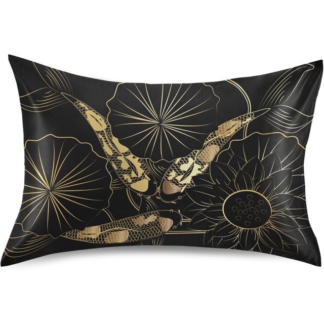 Hyjoy Ukiyoe Fish Lotus Floral Satin Pillowcase for Hair and Skin with