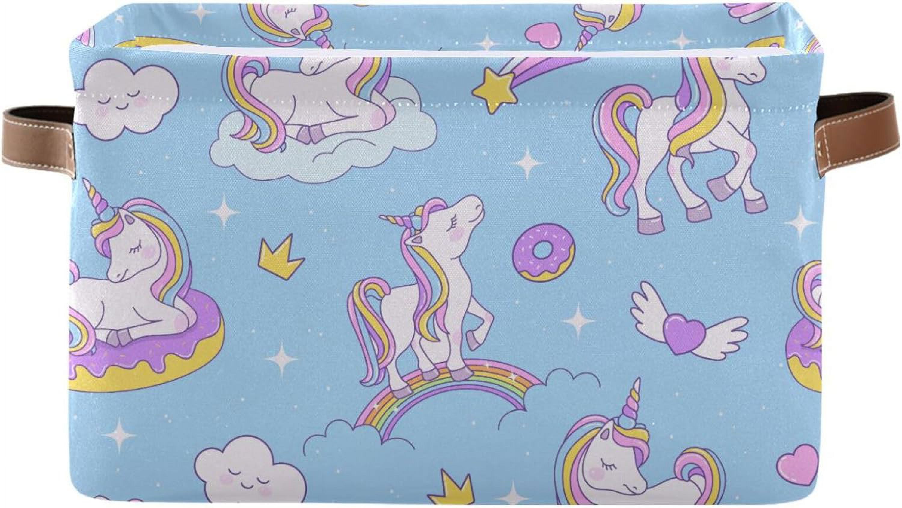 Hyjoy Unicorns Rainbow Cloud Donut Storage Basket, Durable Canvas