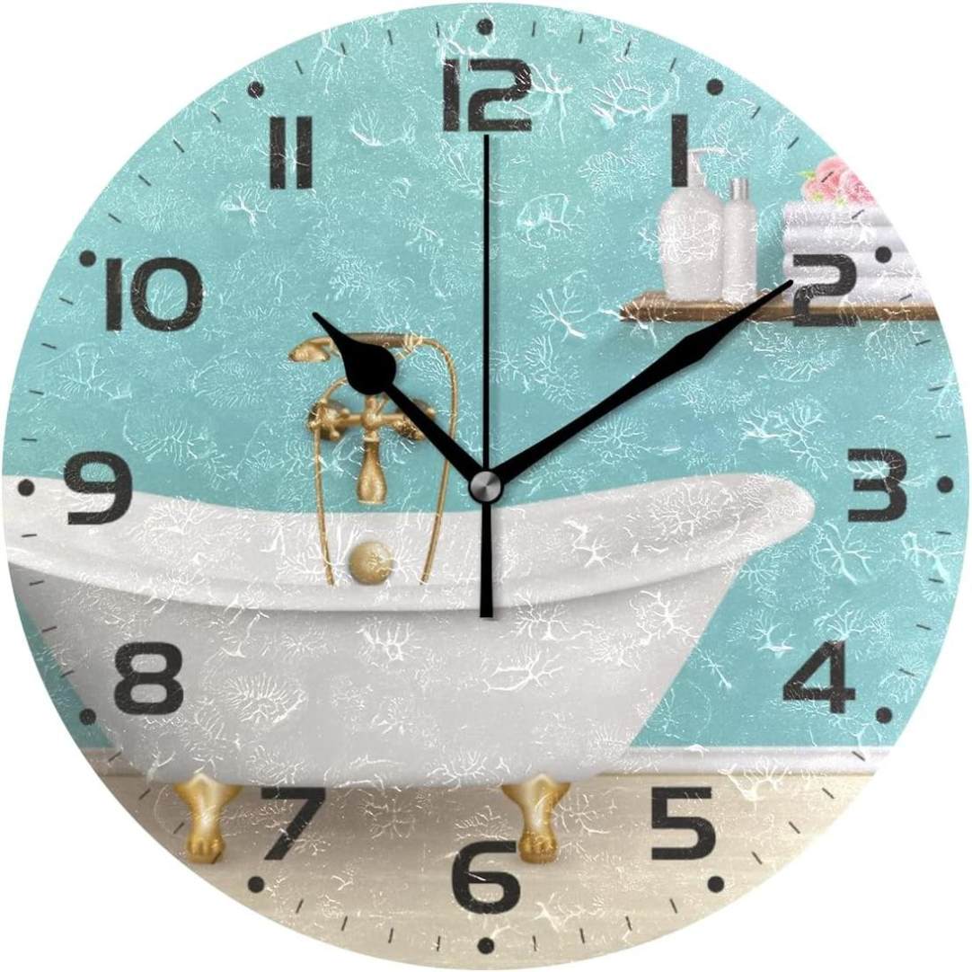 Hyjoy Vintage Bathtub Wall Clock 10 Inch Silent Non Ticking Round Clock
