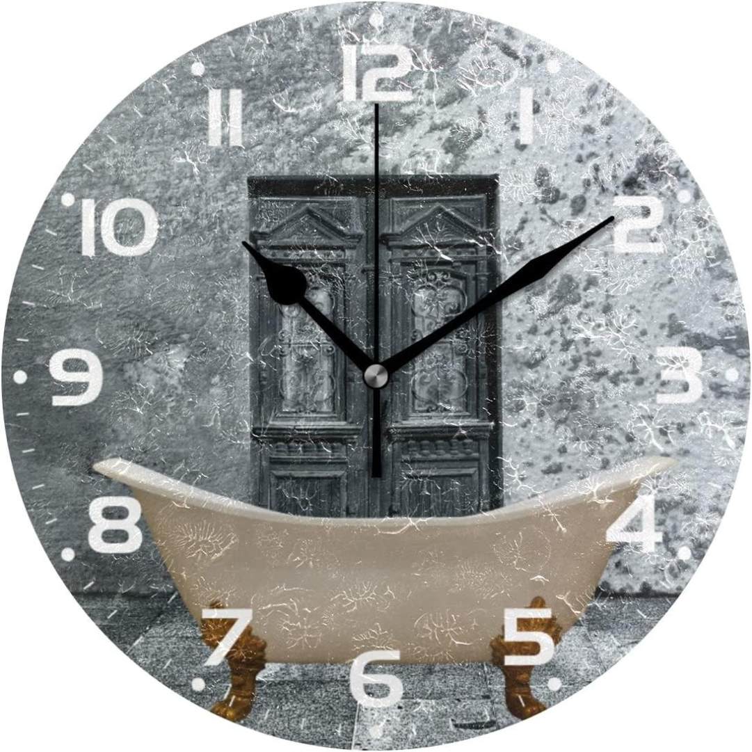 Hyjoy Vintage Room Bathtub Wall Clock 10 Inch Silent Non Ticking Round
