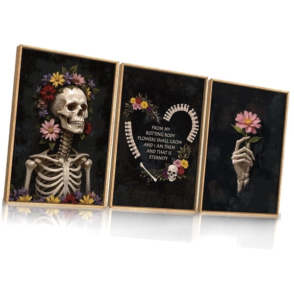 Hyjoy Wall Set of 3, Spooky Wall Decor and Floral Prints, Dark Moody Canvas Room, Bedroom, Goth Party Decor 16x24 inch