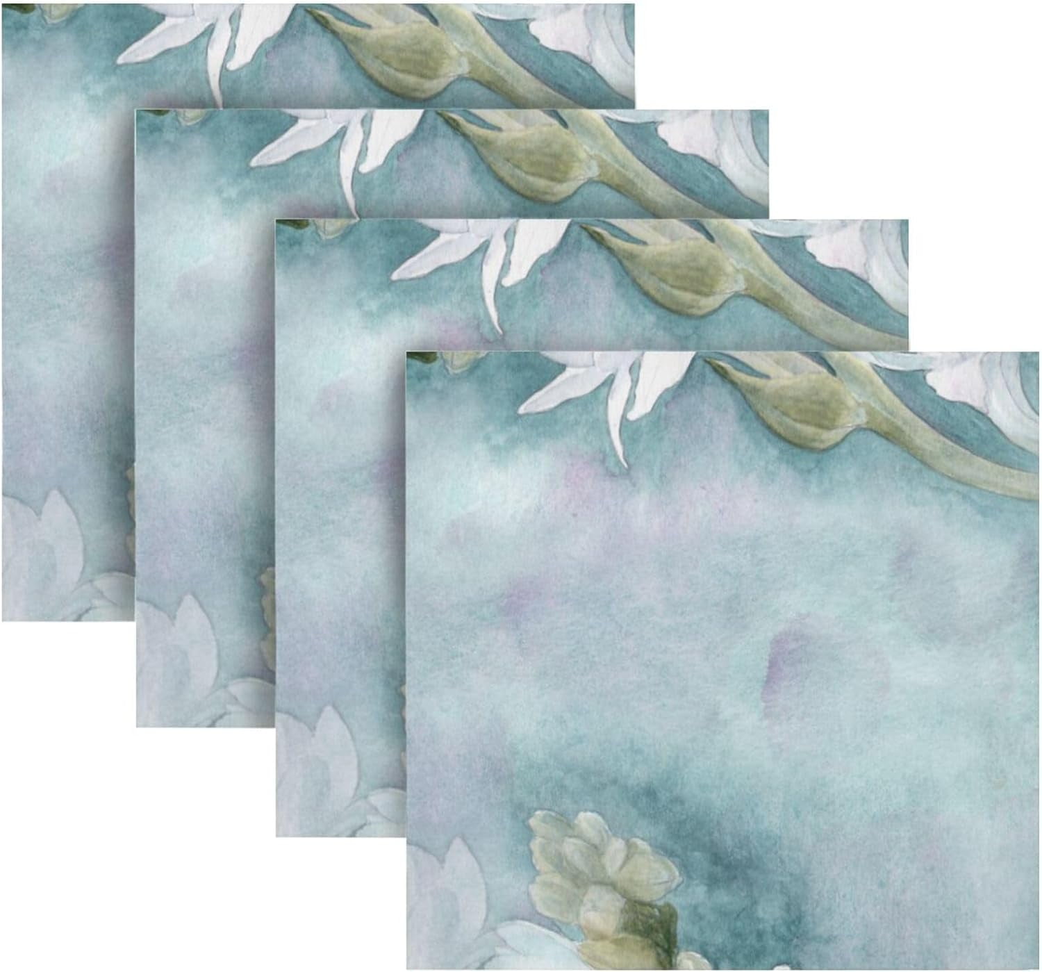 Hyjoy White Flower Watercolor Napkins 4 Pack Cloth Napkins 20x20 Inches Washable Polyester