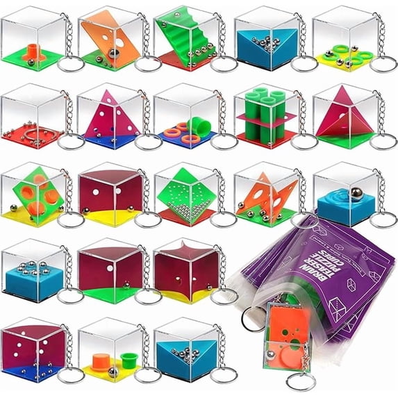 Brain Teaser Puzzle Cube Keychains, 24-Pack Mini Maze Toys for Kids, Party Favors, Goodie Bag Fillers & Classroom Rewards