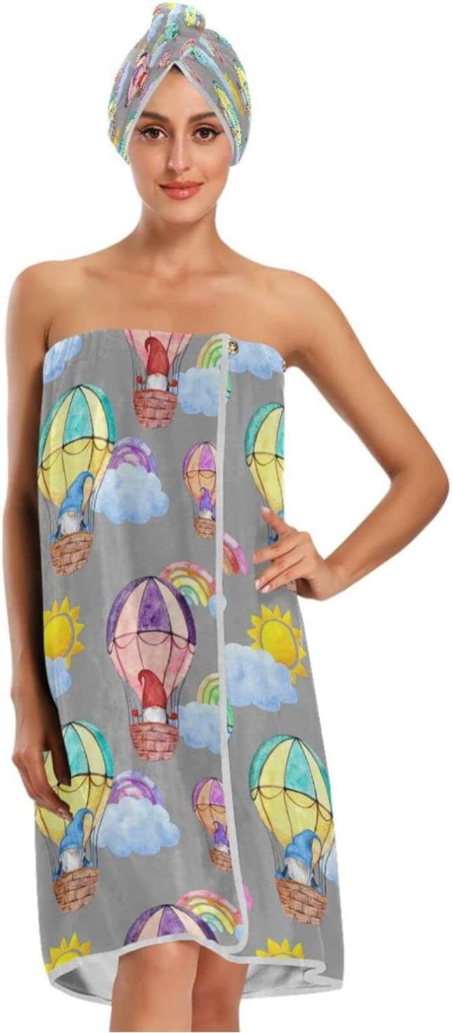 Hyjoy Wrap Bath Towels Set for Women 3PCS,Hot Air Balloon Gnome Double