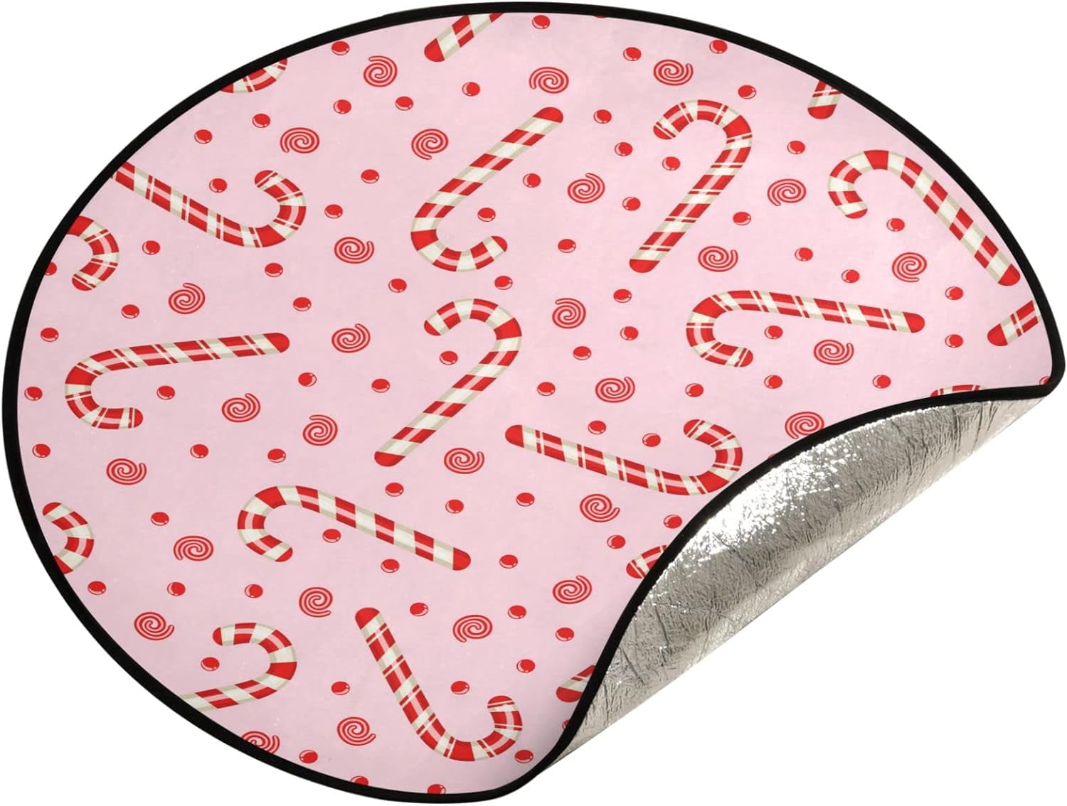 Hyjoy Xmas Candy Pattern Christmas Tree Mats Waterproof Tree Skirt