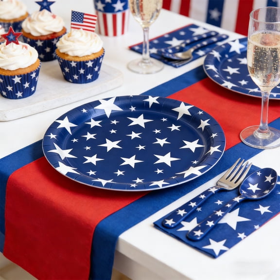 Hyknon 10Pcs Patriotic 4th of July Paper Plates, 9 Inch Disposable Star Stripes Party Plates, Red White Blue Independence Day Tableware, Versatile Bulk Dinner Plates for BBQ Picnic Celebration