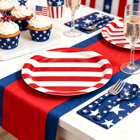 Hyknon 10Pcs Patriotic 4th of July Paper Plates, 9 Inch Disposable Star Stripes Party Plates, Red White Blue Independence Day Tableware, Versatile Bulk Dinner Plates for BBQ Picnic Celebration