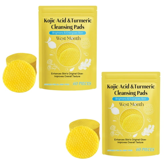 Hyknon 120 Pcs Kojic Acid and Turmeric Cleansing Pads for Face and Body - Remove Dark Spots - Brightens & Evens Skin Tone - Hydrating Turmeric Exfoliating Cleansing Pads Gentle for All Skin Types