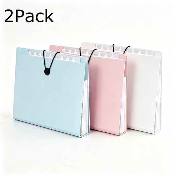 Hyknon 2 Pack Expanding File Folder with Index Tag, 12 Pocket Accordion Documents Organizer for Bills Receipts Envelopes, Letter/A4 Size Pink Portable Filing Folders for Office College, Plastic