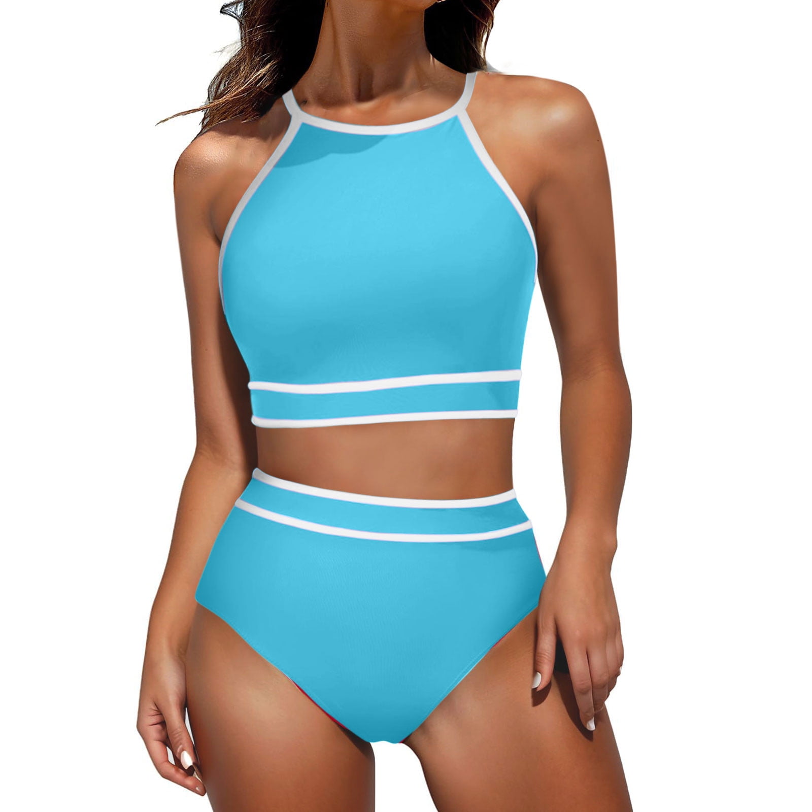 Hyknon 2 Piece Swimsuits for Women 2025 High Waisted Sports Solid Color ...