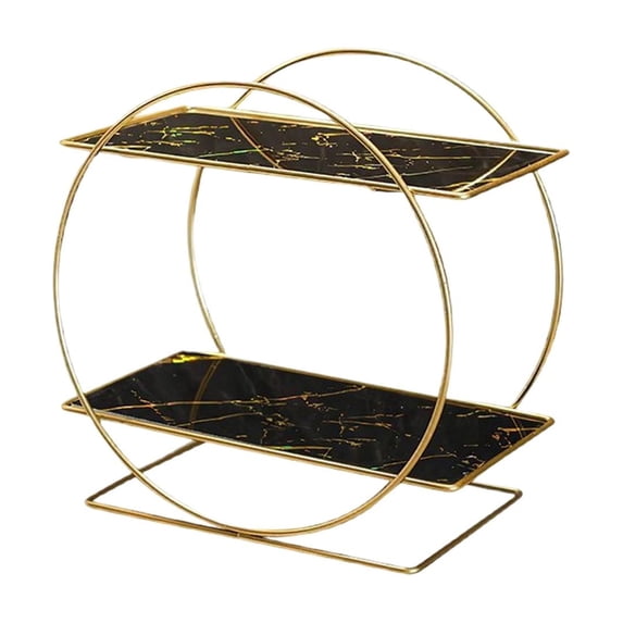 Hyknon 2-Tier Metal Storage Rack for Cosmetics Skincare Countertop Large Capacity Makeup Organizer Compact Black Storage Shelves for Bathroom Bedroom Kitchen
