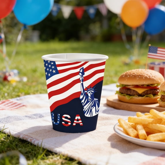 Hyknon 20pcs 4th of July Paper Cups Party Favors Supplies Patriotic American Flag Drinking Cups for Water Juice, Disposable Dinnerware Sets for 250th Anniversary Memorial Day Dinig Kitchen