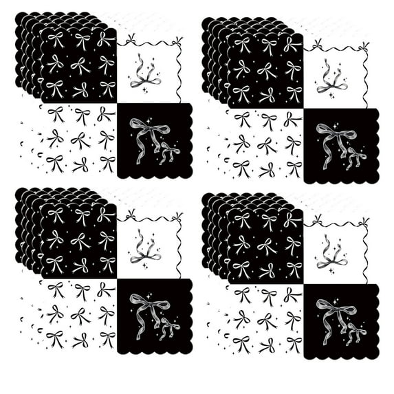 Hyknon 20pcs Valentine's Day Napkins Disposable Black and White Paper Napkins Decorative Bows Tissues Party Supplies for Birthday Wedding Baby Shower