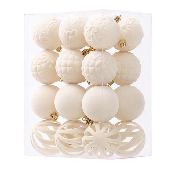 Hyknon 24 Pack Velvet Christmas Ball Ornaments, 2.36 Inch White Flocked Shatterproof Baubles, Solid Quilted Hollow Hanging Tree Decorations for Holiday Decor