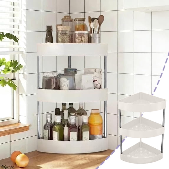 Hyknon 3-Tier Corner Counter Organizer, Counter Organizer Desktop Organizer, Bathroom Countertop Spice Rack, Triangular Corner Shelf, Countertop Storage Shelf for Kitchen Living Room Bedroom, White