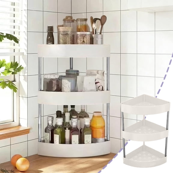 Hyknon 3-Tier Corner Counter Organizer, Counter Organizer Desktop Organizer, Bathroom Countertop Spice Rack, Triangular Corner Shelf, Countertop Storage Shelf for Kitchen Living Room Bedroom, White