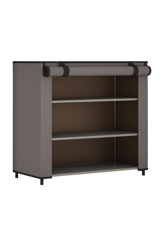 3-Tier Shoe Storage Cabinet Non Woven Dustproof Shoe Shelf Freestanding Shoe Rack Organizer with Roll Down Cover for Closet Entryway Dorm
