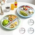thumbnail image 1 of Hyknon 304 Stainless Steel Divided Plate, 3Compartment 8 Inch Round Dinner Plates, Detachable Silicone Suction Base Non-slip Meal Trays, Heat Insulated Food Tray for Diet Food Office Home Adult Green, 1 of 7