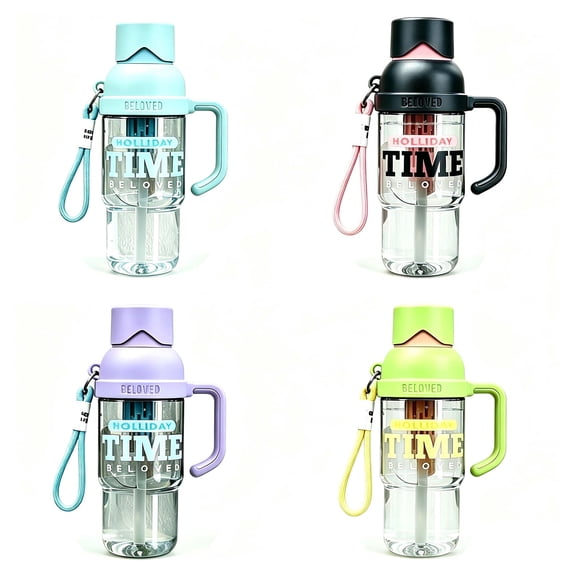 Hyknon 30oz Water Bottle with Straw & Lid Portable Leakproof Water Bottles with Ergonomic Handle & Pull BPA-Free Plastic Water Jug for Travel Sport Gym Office Home