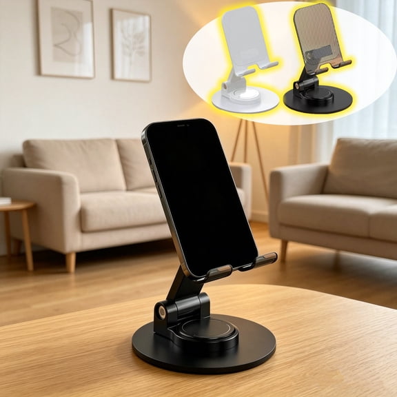 Hyknon 360°Rotating Cell Phone Stand for Desk, Adjustable Foldable Phone Holder, Antis-Slip Desktop Phone Stand, Compatible with iPhone iPad Android Phones Mobile Stand for Office Home Travel, Black