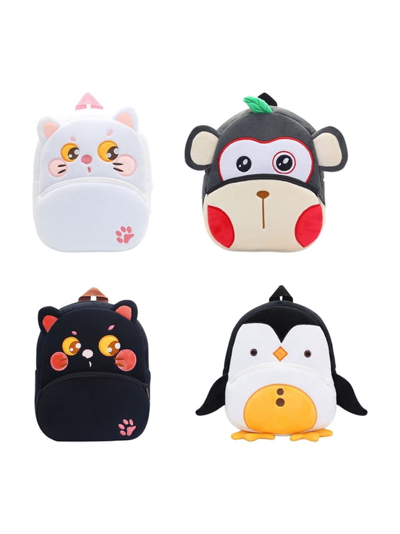 3D Cartoon Fluffy Backpack, Multi-Layer Cute Monkeys Cat Animals Lightweight Daypack with Adjustable Strap, Multi-Pocket Soft Shoulder Bag for Daily Walks Travel Outdoor Leisure, White Cat