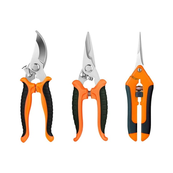Hyknon 3PCS Garden Pruning Shears Set Stainless Steel Ergonomic Garden Scissors Durable Orange Trimming Clippers Gardening Tools for Branches Flower Stem