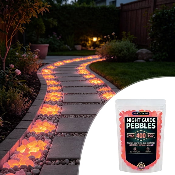 Hyknon 400Pcs Glow in The Dark Garden Pebbles Stones Rocks, Outdoor Night Guide Luminous Pebbles, Landscaping Decor Glowing Stones, Stepping Rocks for Walkway Patio Aquarium Walkway Driveway, Blue