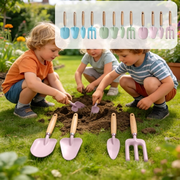 Hyknon 4Pc Gardening Tools Set, Small Wooden Handle Metal Garden Hand Shovel Rake Kit, Ergonomic Hand Tools with Hanging Hole, Horticultural Plantsing Tools for Potted Plants Outdoor Yard Flower Care
