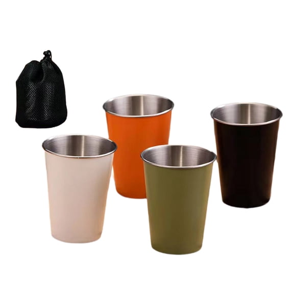 Hyknon 4pcs Stainless Steel 12oz Pint Cups Stackable Unbreakable Drinking Glasses Cup Reusable Shatterproof Water Tumbler for Travel Camping Picnic Party Supplies