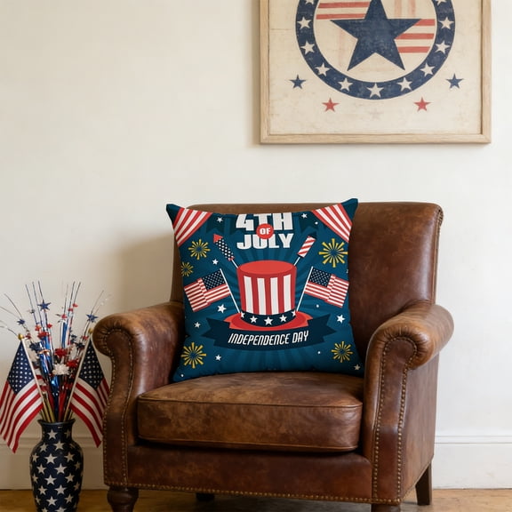 Hyknon 4th of July Patriotic Pillow Covers, 18×18Inch Red White Blue Independence Day Throw Pillow Case, USA Flag Memorial Day Cushion Covers, Fireworks Eagle Decor Pillowcases for Home Sofa Holiday