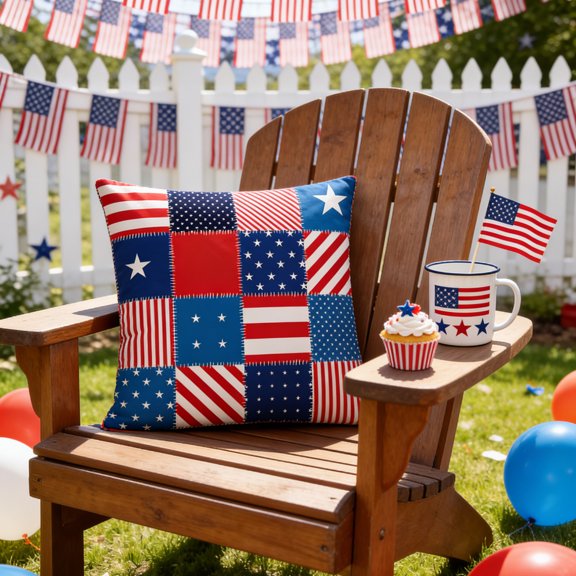 Hyknon 4th of July Patriotic Pillow Covers, 18×18Inch Star Stripes Independence Day Throw Pillow Case, Memorial Day Cushion Covers, Patchwork Decorative Pillowcases for Home Sofa Party Holiday Decor