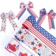 thumbnail image 1 of Hyknon 5.47 Yard Patriotic Ribbon, Wired Edge Ribbon for 4th of July Celebration, Burlap Strip Star Truck Pattern Ribbon, Red White Blue American Flag Ribbon for Independence Day Memorial Day Craft, 1 of 6