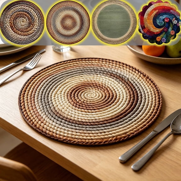 Hyknon 6 Pcs Round Woven Placemats, 15 Inch Heat Resistant Non Slip Plate Chargers, Boho Farmhouse Rustic Woven Place Mats, Rattan Wicker Table Mats Jute Braided Chargers for Kitchen Dining Table