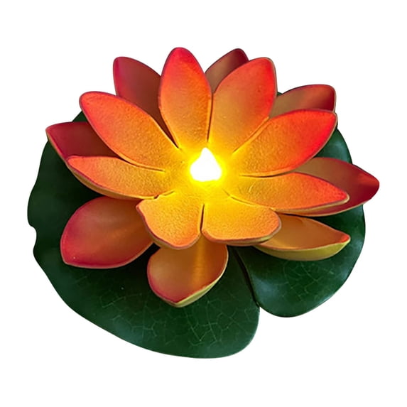 Hyknon 6PCS Floating Pool Lights Waterproof Induction Orange Lotus Lamp Plastic LED Flower Tea Lights for Pond Party Wedding Decoration